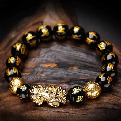 Buy GEMTUB Feng Shui Black Obsidian PixiuOm mani Bracelet Wealth Good Luck  Dragon with Gold Plated Pi XiuPi Yao Attract Luck and Wealth 12mm beads  size at Amazonin